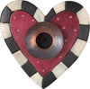 Heart-Shaped Candle Holder –  Heart-shaped candle holder with pink polka dots and black and white checkered border