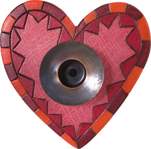 Heart-Shaped Candle Holder –  Heart-shaped candle holder with orange and red checkered border