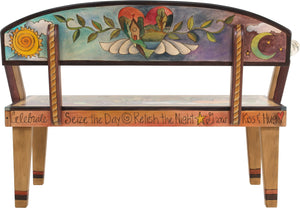 Loveseat –  Ornate loveseat bench with landscape painting, sun and moon and floral motifs
