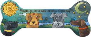 Horizontal Dog Leash Rack –  Playful leash rack with multiple pups and a sun and moon motif