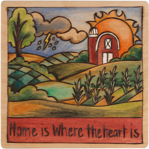 10"x10" Plaque –  "Home is where the heart is" farm landscape motif