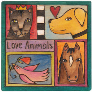 7"x7" Plaque –  Cute crazy quilt "love animals" design