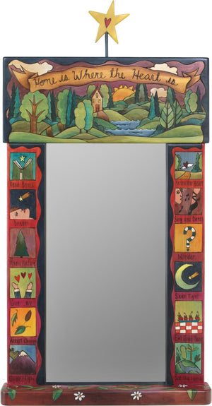 Large Mirror –  "Home is where the Heart is" mirror with home in the woods motif