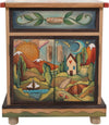 Sticks handmade nightstand with tree of life and colorful landscape and block imagery