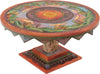 Round Coffee Table –  "Live Life to the Fullest Every Day" round coffee table with beautiful rolling hills around the sun motif