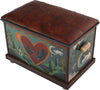 Chest with Leather Top –  "My Life Story" chest with leather top with heart, sun and moon motif