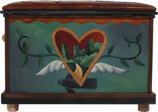 Chest with Leather Top –  "My Life Story" chest with leather top with heart, sun and moon motif