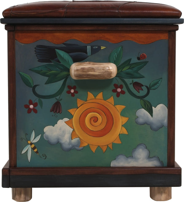 Chest with Leather Top –  "My Life Story" chest with leather top with heart, sun and moon motif