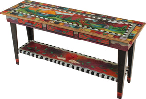 Sticks handmade sofa table with colorful rolling landscape