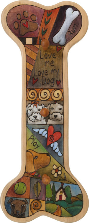 Vertical Dog Leash Rack –  Elegant and neutral dog lease plaque with many dogs and colorful block icons