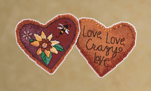 Crazy Love Stitch Kit Ornament –  "Love, love, crazy love" heart ornament with a floral design