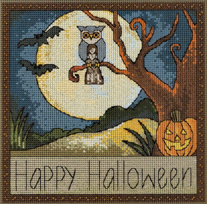 "Happy Halloween" spooky landscape with an owl motif