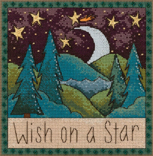 Sweet "wish on a star" stitch kit with a starry night landscape design