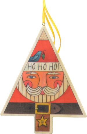 "Ho Ho Ho" Ornament – ﻿Jolly St. Nick fills this printed Christmas tree ornament front view