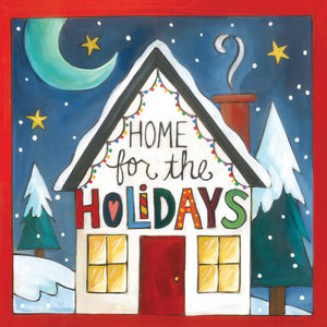 "Santa Stop Here" Plaque – Beautiful artisan printed holiday plaque, "Home for the Holidays" front view