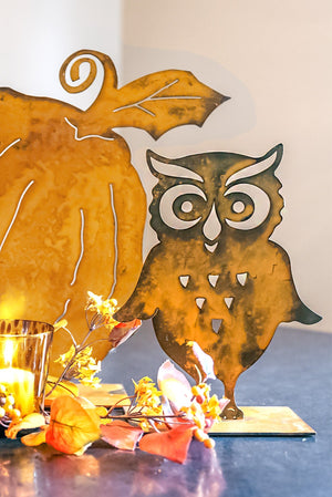Screech Owl Sculpture – Playful small owl sculpture with flapping wings is the perfect fun touch to your family's fall display main view