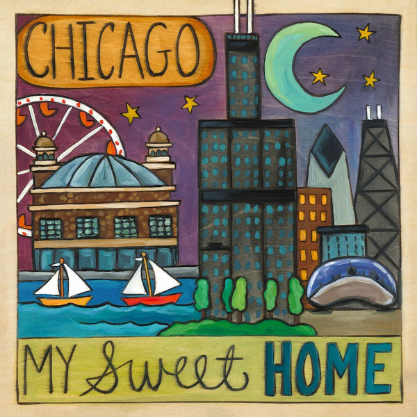 "Sweet Home Chicago" Plaque – "Chicago, my sweet home" metro landscape design front view