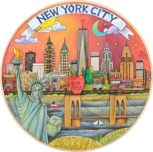 "The City that Never Sleeps" Lazy Susan – An urban skyline motif depicting all the constant action of "The Big Apple" front view