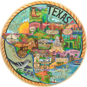 "The Heart of Texas" Lazy Susan – Beautiful and ornate artisan printed lazy susan honoring the state of Texas front view