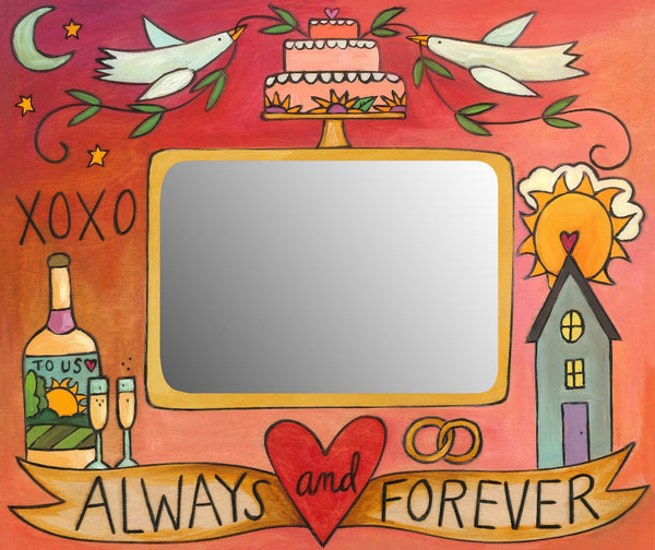 "Tie the Knot" Picture Frame – Lovely artisan printed frame with wedding motif, "Always and Forever" front view