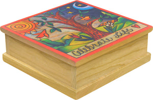"Tucker's Tree" Keepsake Box – A Sticks tree of life grows in a hilly landscape main view