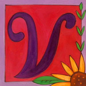 Sincerely, Sticks "V" Alphabet Letter Plaque option 1 with  flower