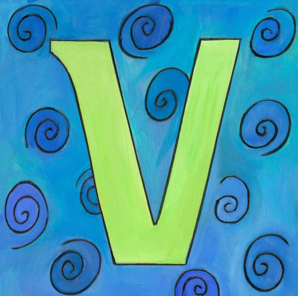 Sincerely, Sticks "V" Alphabet Letter Plaque option 2 with swirls