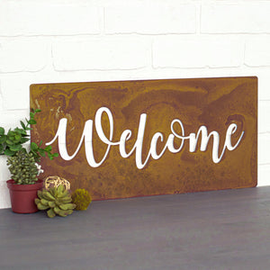 Welcome Wall Plaque – Metal art sign with the word "Welcome" made into a contemporary piece of wall art, perfect to display on a front porch or entryway for a warm greeting to all your loved ones