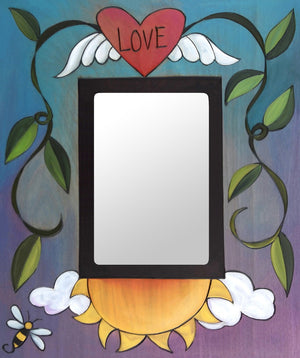"Wesley the Bee" Picture Frame – "Love" frame with heart with wings and sun motif front view