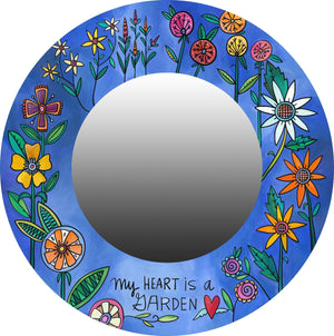 "Wonderful World" Mirror – Royal blue contemporary floral "my heart is a garden" mirror