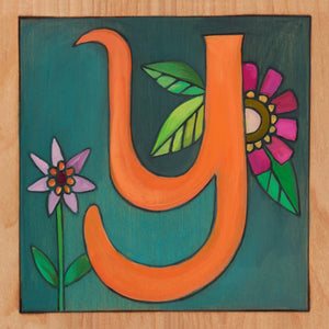 Sincerely, Sticks "Y" Alphabet Letter Plaque option 1 with flowers