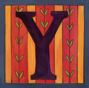 Sincerely, Sticks "Y" Alphabet Letter Plaque option 2 with vine stripes