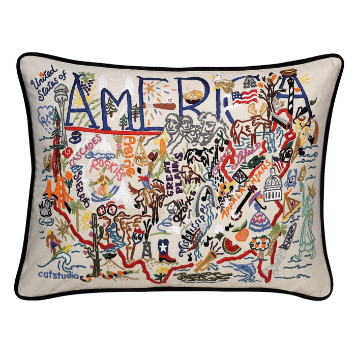 America Hand-Embroidered Pillow