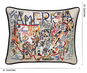 America Hand-Embroidered Pillow -  From shore to shore there's 3,537,441 square miles in the continental USA and catstudio squeezed them into 432 square inches of amazing embroidery
