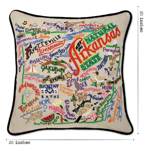 Arkansas Hand-Embroidered Pillow -  They don't call it the Natural State for nothing, this original design celebrates the State of Arkansas