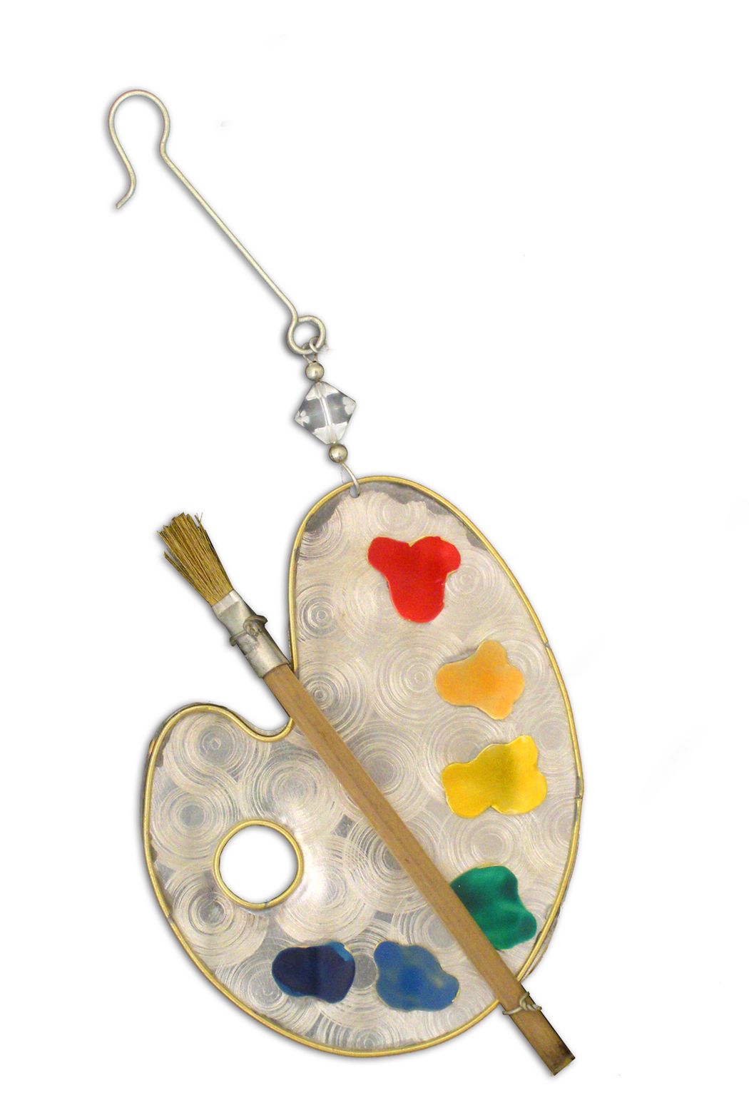 Artist Palette Ornament – A little metal rainbow painter's palette and brush ornament