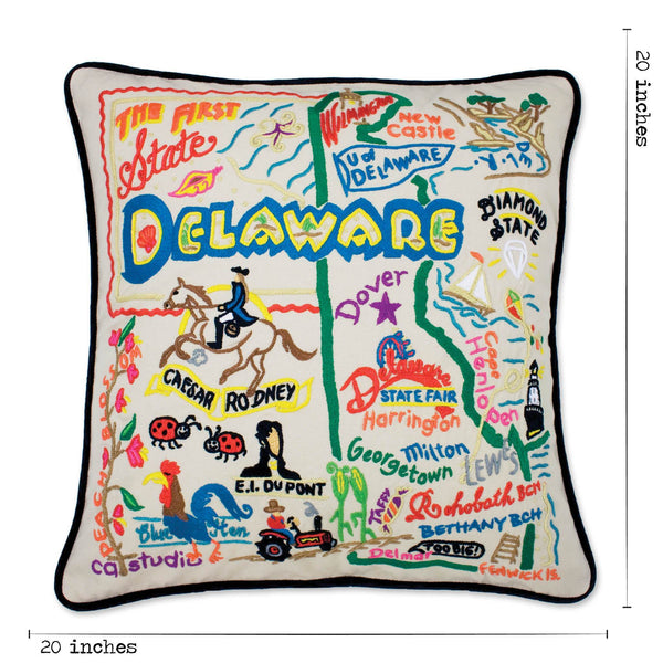 Delaware Hand-Embroidered Pillow -  This original design celebrates the FIRST State - Delaware!