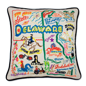 Delaware Hand-Embroidered Pillow -  This original design celebrates the FIRST State - Delaware!