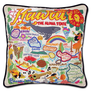 Hawaii Isles Hand-Embroidered Pillow -  Aloha, this original design celebrates the Hawaiian Isles