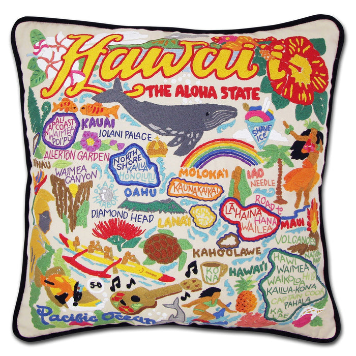 Hawaii Isles Hand-Embroidered Pillow