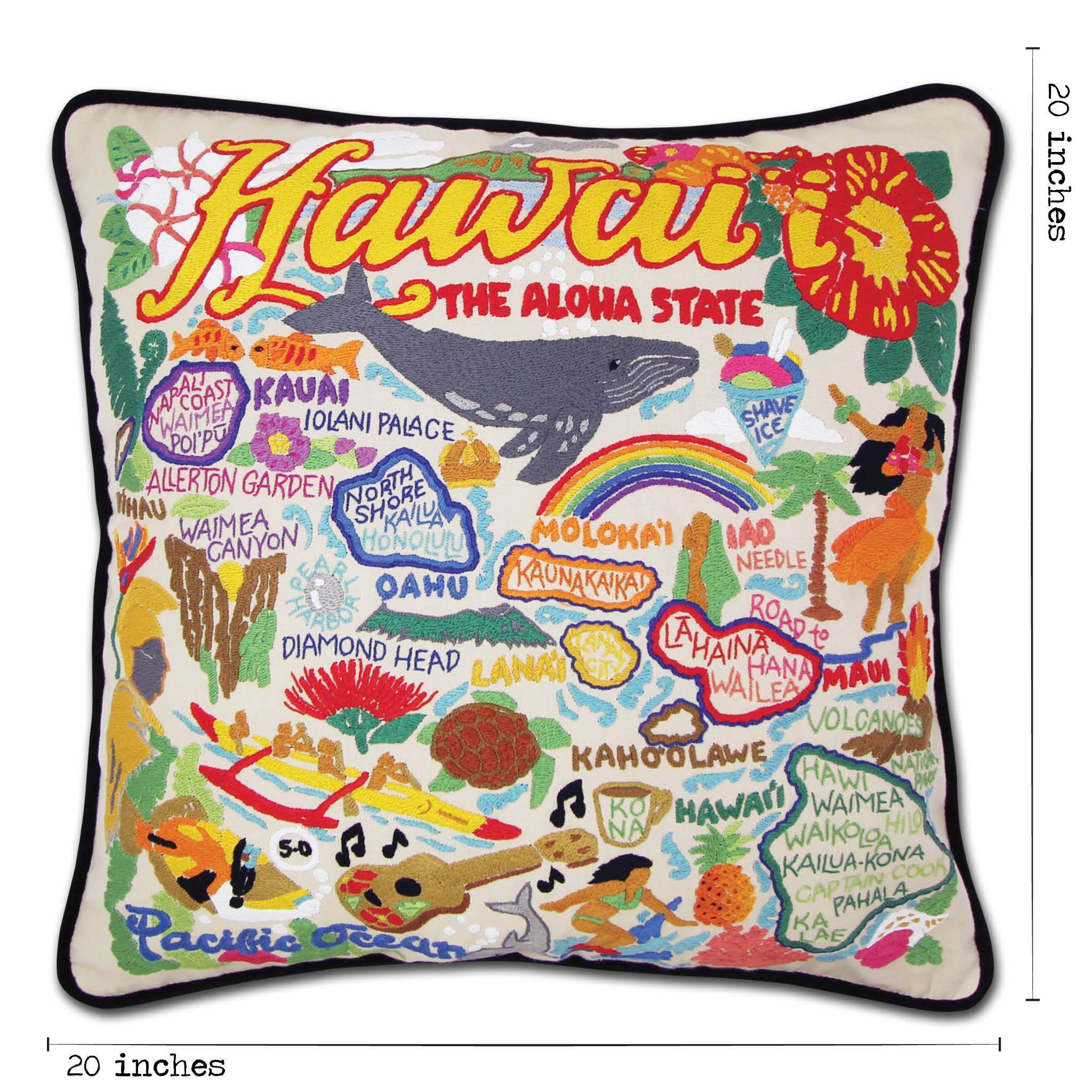 Hawaii Isles Hand-Embroidered Pillow -  Aloha, this original design celebrates the Hawaiian Isles