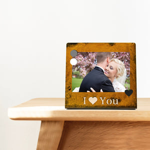 I Love You Magnetic Frame – Feature the latest snapshots of your special someone on this unique patina magnetic frame example with wedding photo