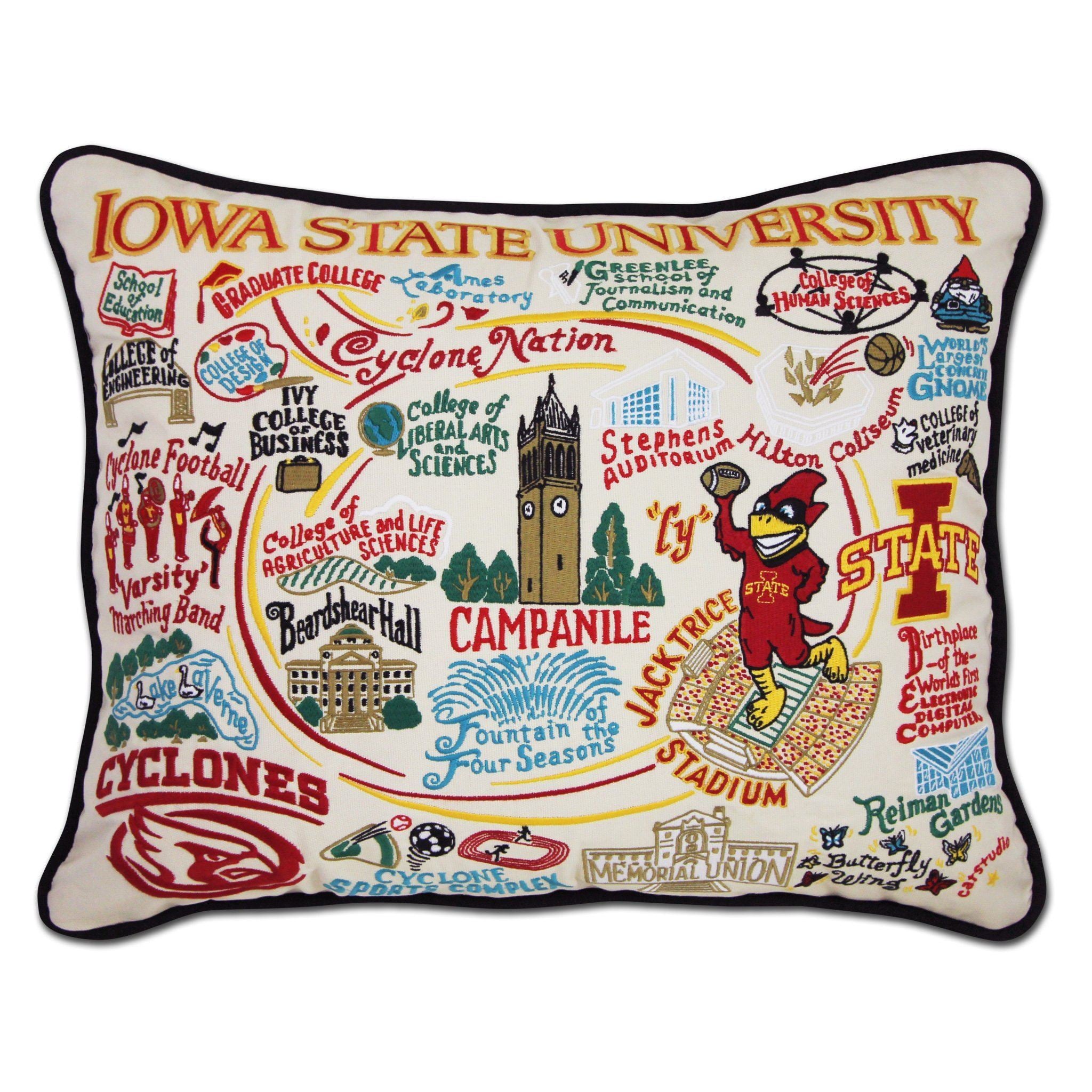 Iowa State University Hand-Embroidered Pillow -  This original design celebrates Iowa State University. Go Cyclones!