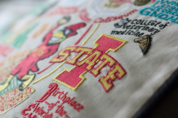 Iowa State University Hand-Embroidered Pillow -  This original design celebrates Iowa State University. Go Cyclones!