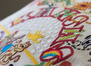Kansas Hand-Embroidered Pillow -  This original design celebrates Kansas, the Sunflower State