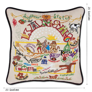 Kansas Hand-Embroidered Pillow -  This original design celebrates Kansas, the Sunflower State