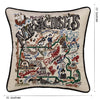 Massachusetts Hand-Embroidered Pillow -  Henry David Thoreau says "Hi!" This original design celebrates the State of Massachusetts - from Nantucket to the Berkshires to Boston!