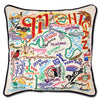 Michigan Hand-Embroidered Pillow -  This original design celebrates the amazing state of Michigan in great detail—from Battle Creek to Holland (yes they have Tulips) to the Porcupine Mountains!