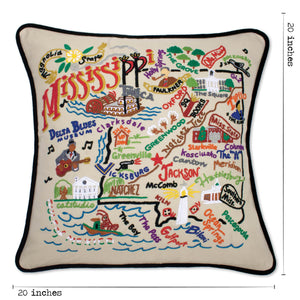 Mississippi Hand-Embroidered Pillow -  This original design celebrates the Mississippi Coast!
