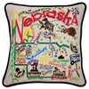 Nebraska Hand-Embroidered Pillow -  This original design celebrates the State of Nebraska - from Lincoln to Grand Island to Crescent Lake to Carhenge - to Omaha!